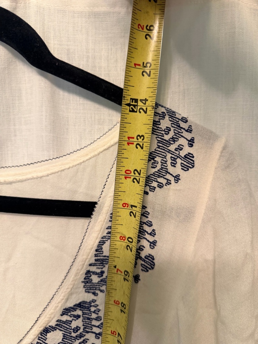 Ecote by Urban Outfitters Cream V-Neck Embroidered Boho Tunic with Navy Detail - Picture 9 of 10